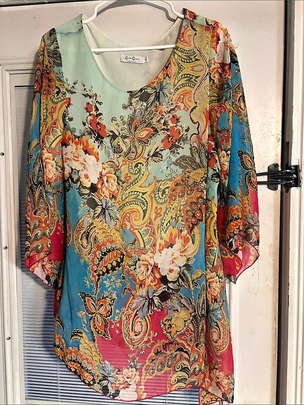 Cover Charge Paisley Blouse in Blue & Pink Size XL Like New
